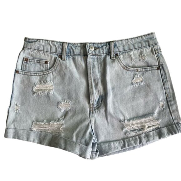Light Blue Distressed Denim Shorts - Picture 1 of 6